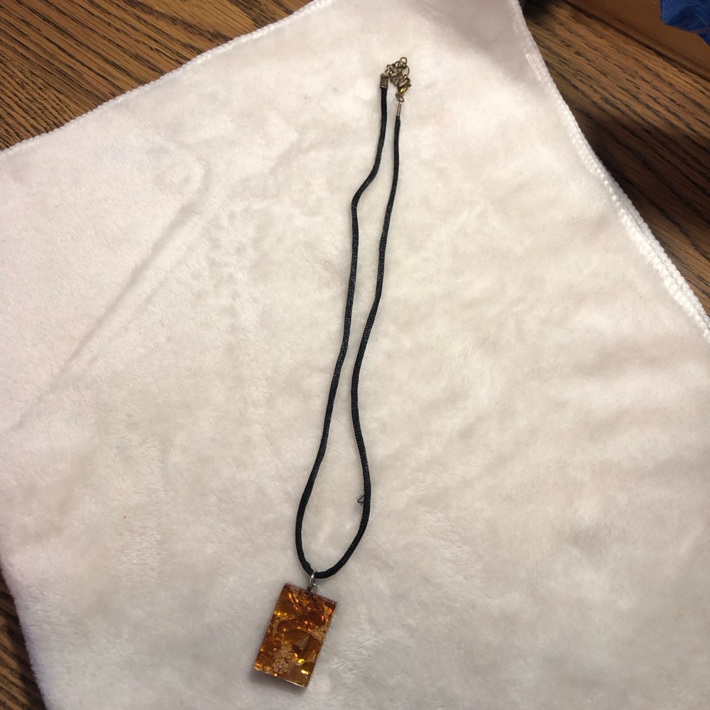 Murano golden glass millefiori rectangular pendant rattail cord